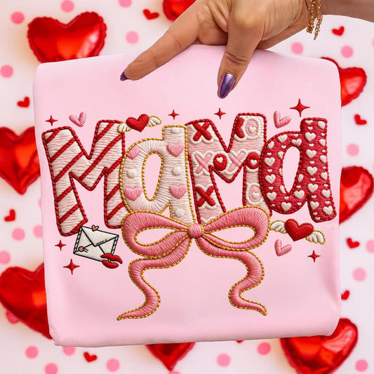 Faux embroidered Mama: sweatshirt